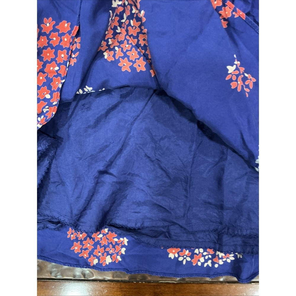 Anthropologie Odille Silk Tiered Ruffle, Skirt Blue Red Floral,Sz 4, Lined - Picture 11 of 11